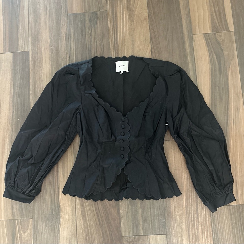 Reformation Black Scalloped Peplum Blouse